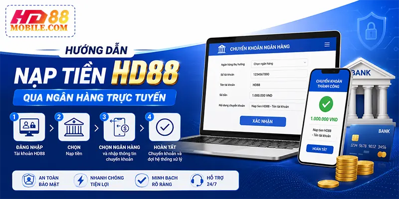 Hướng dẫn nạp tiền HD88 qua ngân hàng trực tuyến