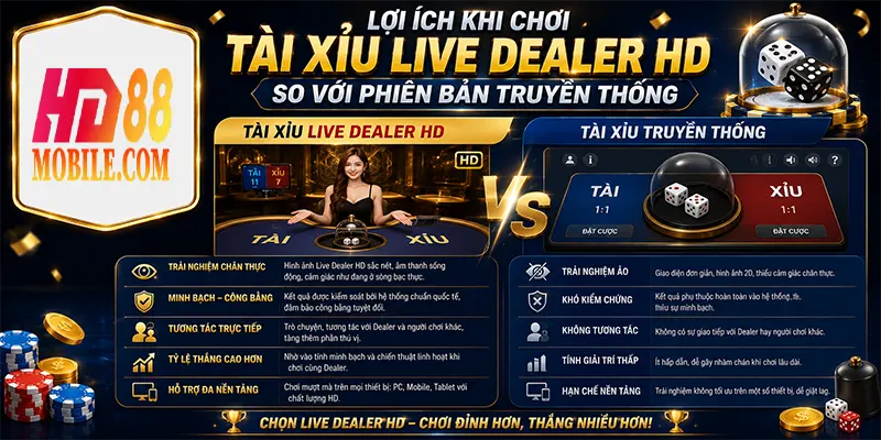 Lợi ích khi Chơi Tài Xỉu Live Dealer HD So với Phiên bản Truyền thống