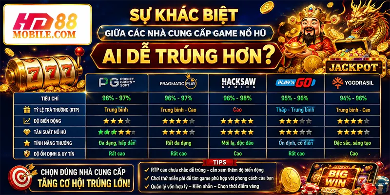 Sự Khác Biệt Giữa Các Nhà Cung Cấp Game Nổ Hũ Ai Dễ Trúng Hơn